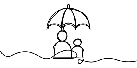 Obraz premium continuous line drawing of umbrella symbol with two people. abstract line art illustration symbolizing protection
