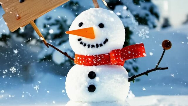 snowman holding borad with 2025 text. generative ai