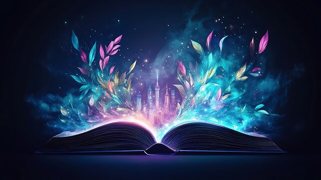 Magical Book Cityscape Fantasy Illustration