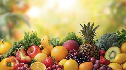 The sun shines on various fruits and vegetables
