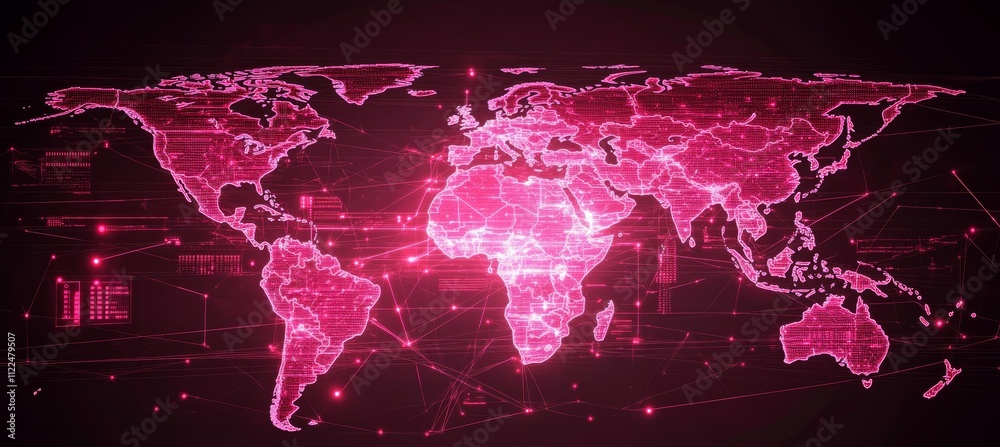 Poster Warning virus outbreak world map. Global earth atlas. Generative AI technology.