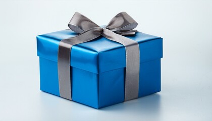 vibrant blue gift box with a neatly tied ribbon, isolated on a transparent background, ideal for holiday promotions and festive designs