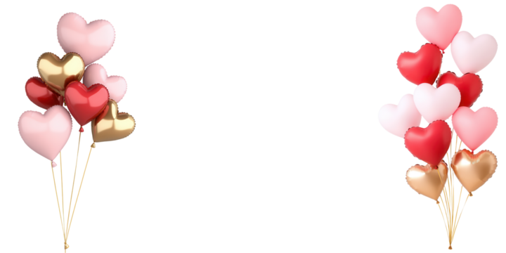 Valentine concept Heart-shaped balloons in pink, red, and gold on a black background, perfect for celebrations.