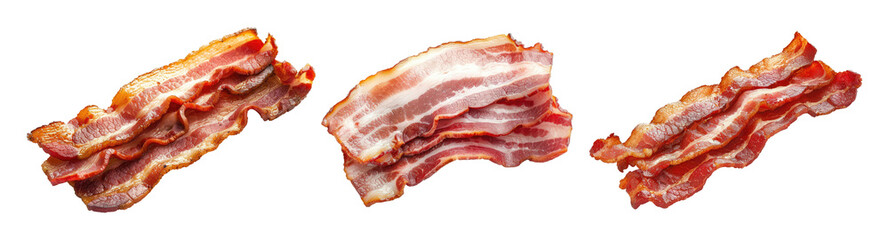 Obraz premium Slices of bacon isolated on transparent background, top view
