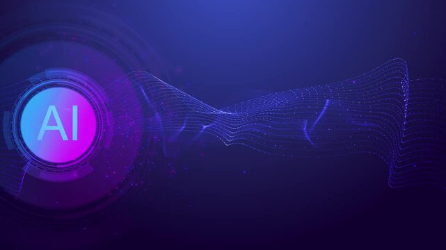 Futuristic AI Microchip Connecting PCB Chip Activates Circuit Board. Digital technology background. Artificial Intelligence Wide Semiconductor Surface deep learning to use generative AI work support