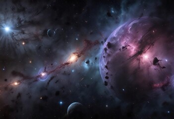 Deep space background with stars and galaxies, dark, astronomy