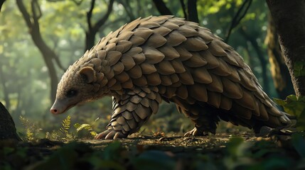 Fototapeta premium Pangolin in the Rainforest: A Digital Rendering of an Endangered Species