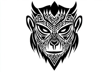Obraz premium Stylized tribal black monkey face design in black and white.