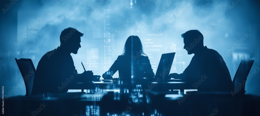 Poster office meeting manager and employee. company teamwork job. generative ai technology.