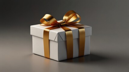 Obraz premium A white gift box tied with a luxurious gold ribbon, perfect for holiday celebrations.