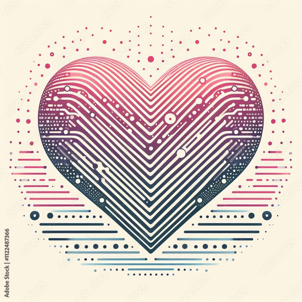 Poster an abstract heart with multiple dots horizontal stripes and a gr