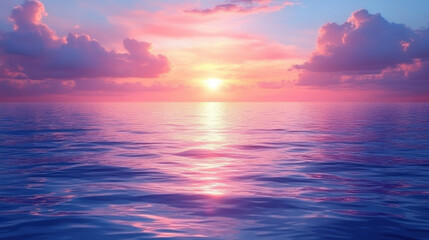 Fototapeta premium serene sunset over ocean creates calming atmosphere with vibrant colors reflecting on water. rhythmic waves enhance tranquil scene