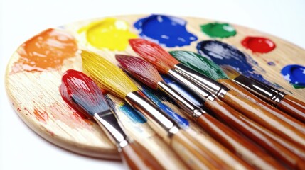 Obraz premium Oil painting brushes and applied oil paintings