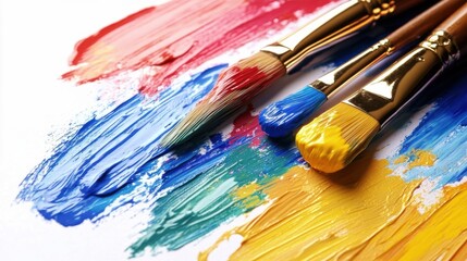 Fototapeta premium Oil painting brushes and applied oil paintings