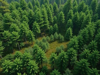 Fototapeta premium forest terrain with an abundance of tree growth, verdant areas, leafy greens