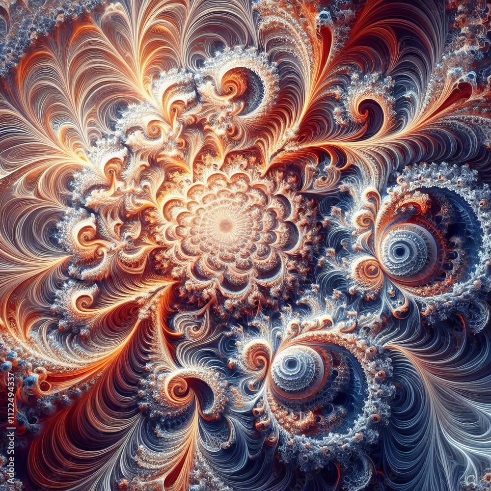 Poster emphasize the intricate detail of the fractal patterns and the s