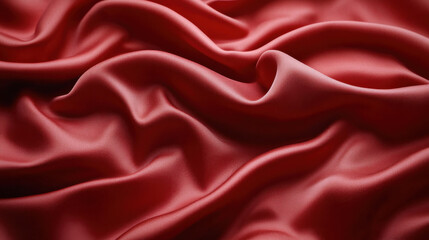 Luxurious red satin fabric with smooth, flowing texture and elegant drapes, perfect for various design projects. rich color adds warmth and sophistication