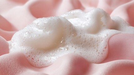 Obraz premium Close-up of white foam on pink fabric.