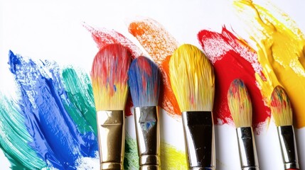 Fototapeta premium Oil painting brushes and applied oil paintings