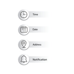 Notification reminder icons. Business notification icons collection. time ,clock, calendar, location, address, bell icons.