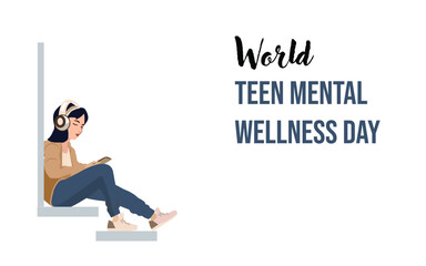 World Teen Mental Wellness Day. Silhouette of a teenager sitting alone
