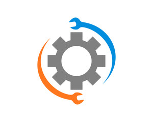 Gear and wrench incorporating vector logo