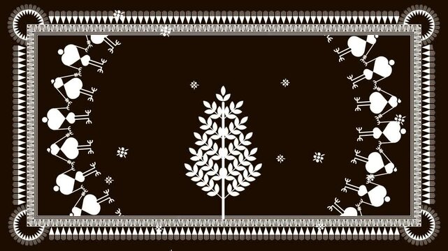 Warli dance art and falling snow, Merry christmas warli art Happy Christmas