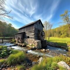 Glade creek grist mill in west virginia River landscapes Ultra realistic Photorealistic landscape photographywater travel sky beautiful tourism outdoor