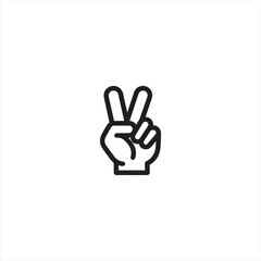 Obraz premium Black and white peace sign hand gesture icon symbolizing victory, positivity, and unity. Simple and bold design suitable for various digital uses and communication projects.