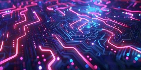 Obraz premium Abstract Circuit Board with Glowing Pink and Blue Lines