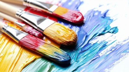 Obraz premium Oil painting brushes and applied oil paintings