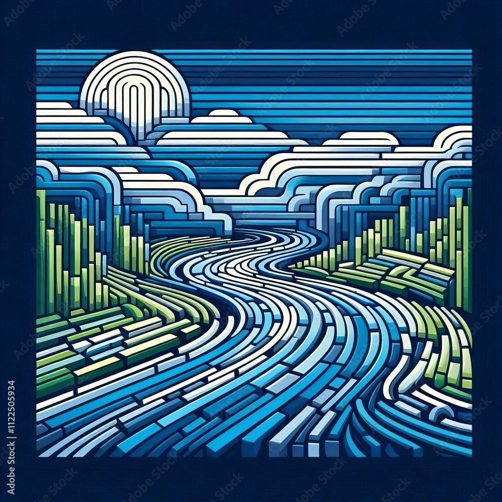 Poster rectangle river a river design created using rectangles in shade