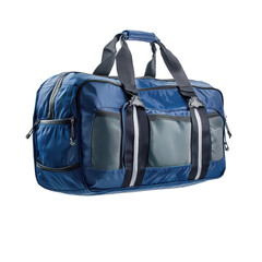 Fototapeta premium A spacious blue duffel bag with multiple compartments for travel or sports gear.
