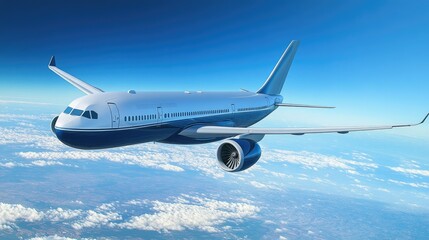 Obraz premium Commercial Jet Airplane Flying Above the Clouds in Clear Sky