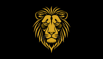 Fototapeta premium a lion's face, outlined with sleek, continuous golden lines against a solid black background