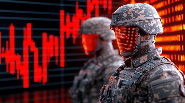 Futuristic Soldiers Red Stock Market Crash Military Technology
