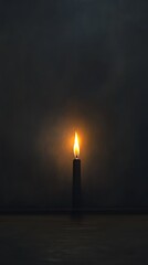Single lit candle flame in dark room.