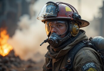 Obraz premium A firefighter working to extinguish a fire, a job and sacrifice with great merit