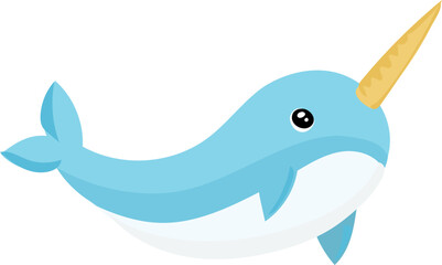 Cute Cartoon Narwhal with Golden Horn. © OneyWhyStudio