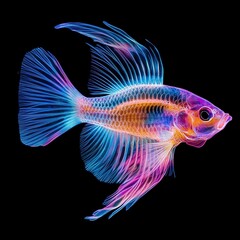 Fototapeta premium A photorealistic fish X-ray, vibrant colors on a black background