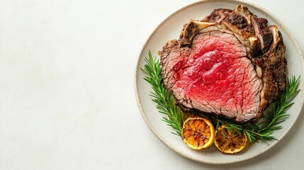 Obraz premium Juicy Roast Beef with Rosemary and Grilled Citrus Slices