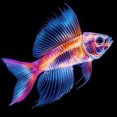 Fototapeta premium A photorealistic fish X-ray, vibrant colors on a black background