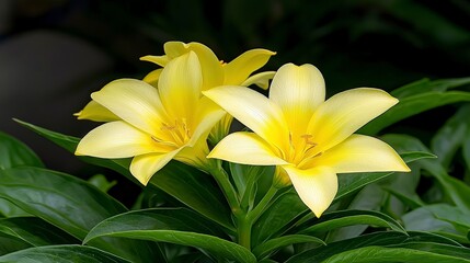 Obraz premium Vibrant Yellow Lily Blossoms Macro Garden Photography Floral Beauty Nature Image