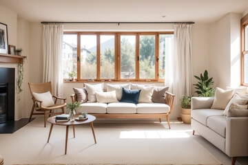 Fototapeta premium Interior of a modern living room with a stylish sofa and armchairs