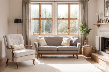 Fototapeta premium Interior of a modern living room with a stylish sofa and armchairs