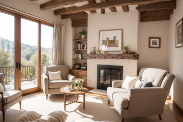 Fototapeta premium Interior of a modern living room with a stylish sofa and armchairs