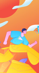 Fototapeta premium People exercising healthy running vector internet operation illustration 