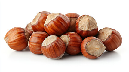 Obraz premium Fresh hazelnuts arranged in pile, showcasing their rich brown color and smooth texture, perfect for culinary uses or snacking