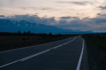 the road in the mountains, the Chuisky tract in the Altai mountains in the Kurai steppe