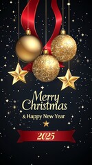 Wishing you a Merry Christmas and a joyful Happy New Year 2025 through this greeting card design